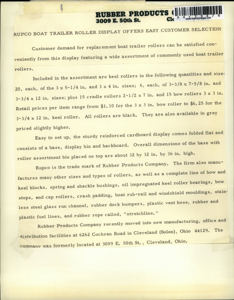 Press Photo Rupco Boat Trailer Roller Display Cleveland, Ohio