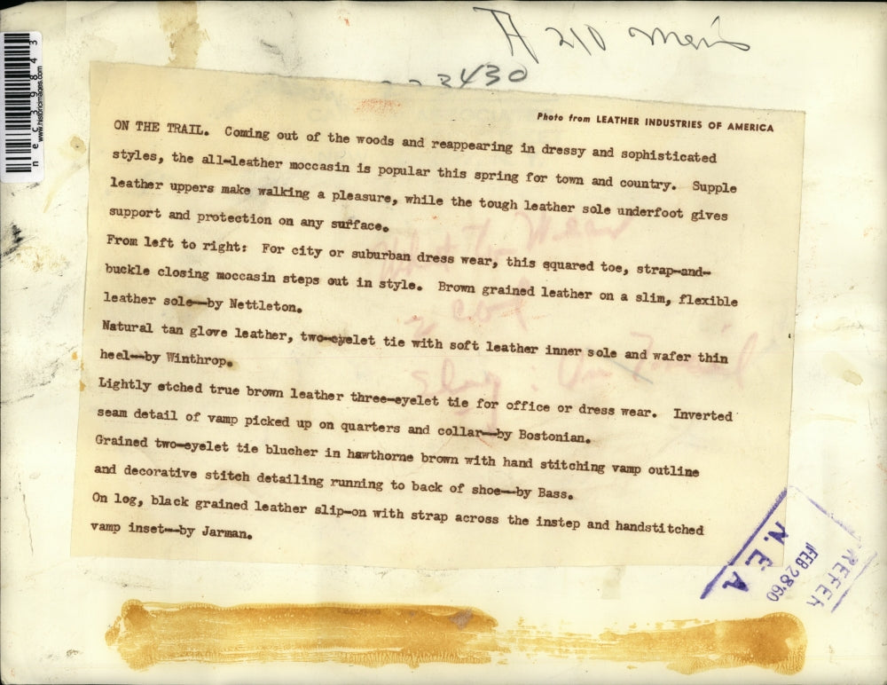 1960 Press Photo Leather Moccasins In Multiple Styles - Grained, Glove