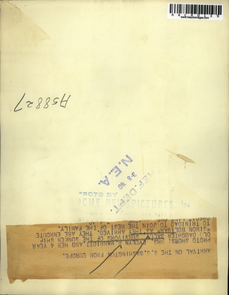 1940 Press Photo Simon Bolivar survivors Mrs. Evelyn Marriott and daughter Sally