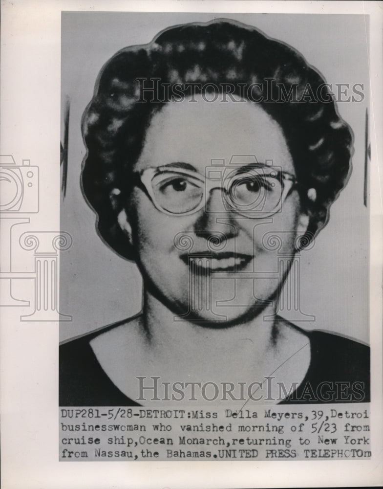 1952 Press Photo Della Meyers, Businesswoman That Vanished from Cruise Ship