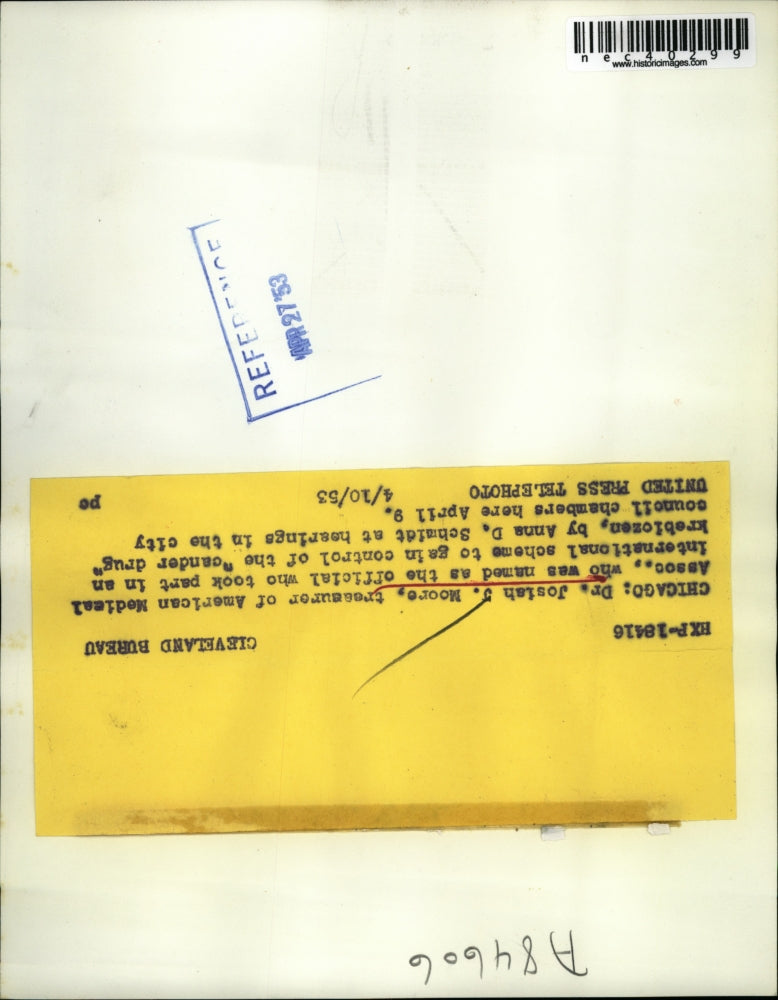 1953 Press Photo Dr Josiah J Moore treasurer of American Medical Association