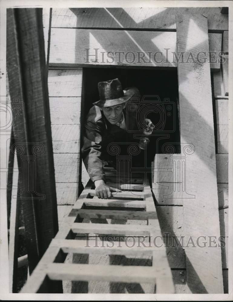 1937 Press Photo Miner descends into a gold mine near Washington D.C.- Historic Images