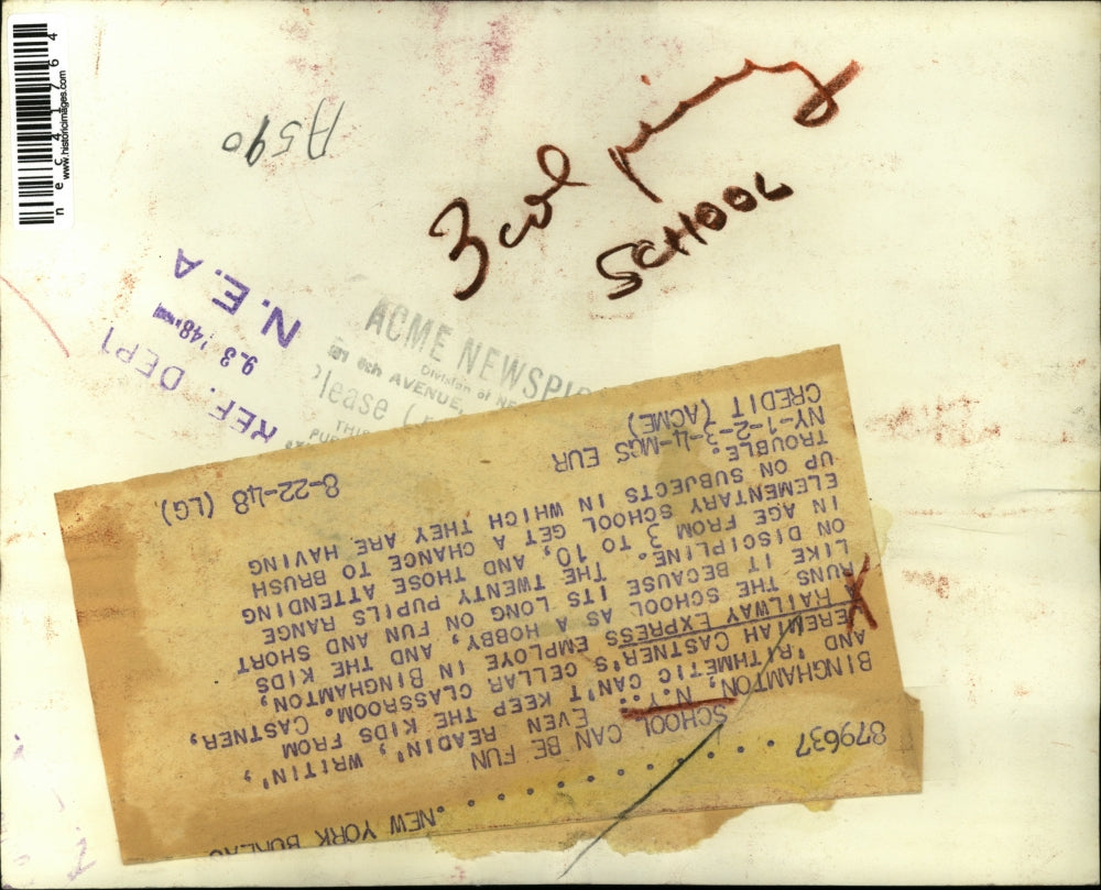 1948 Press Photo Jeremiah Castner's Cellar Classroom in Binghampton