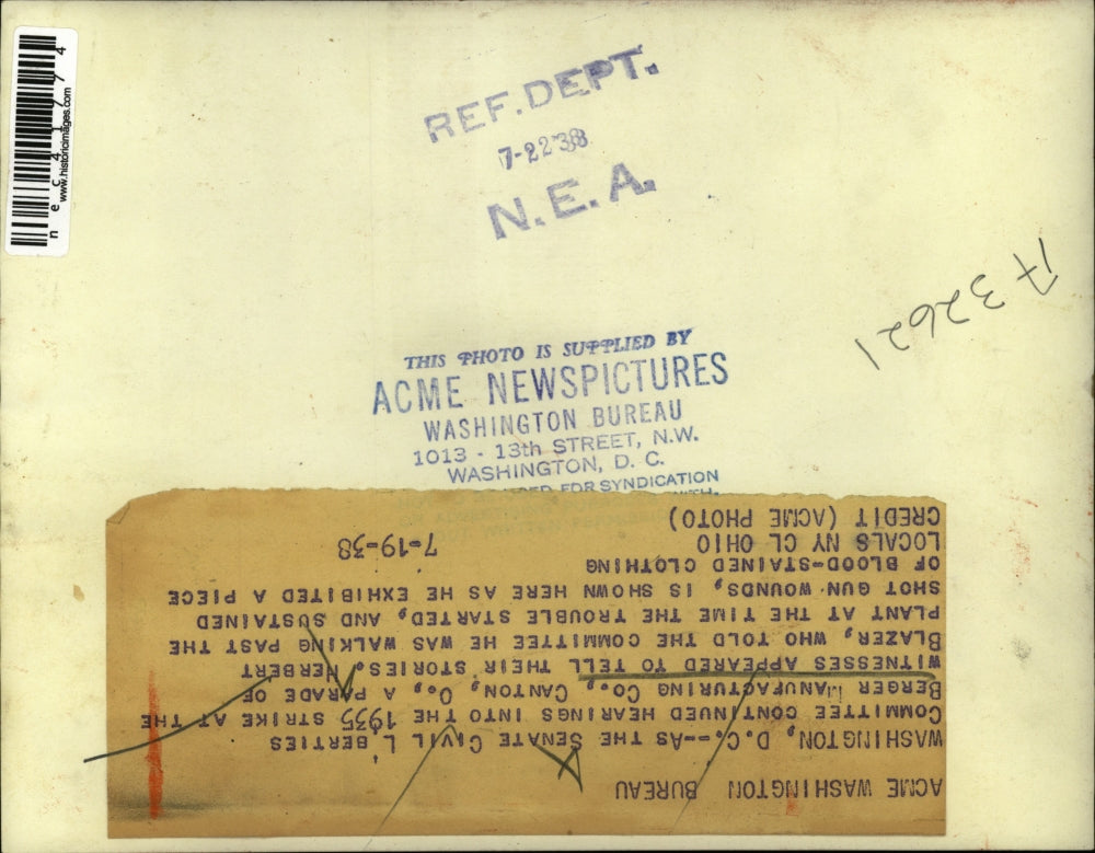 1938 Press Photo Senate Civil Berties committee hearings strike.