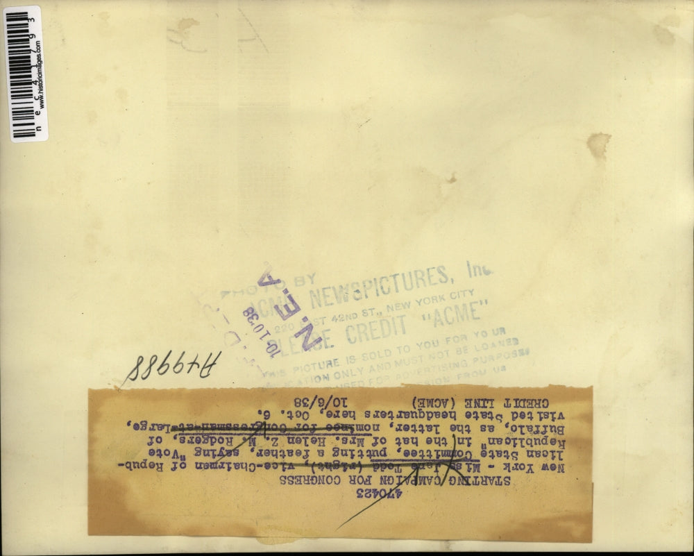 1938 Press Photo Jane Todd, Vice Chairman of the Republican State Com, NY