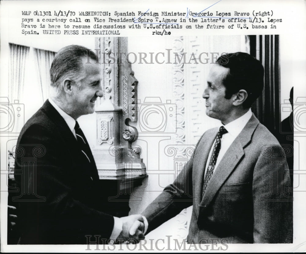 1970 Press Photo D.C. Spanish Foreign Min, G.L Bravo & US VP Spiro Agnew