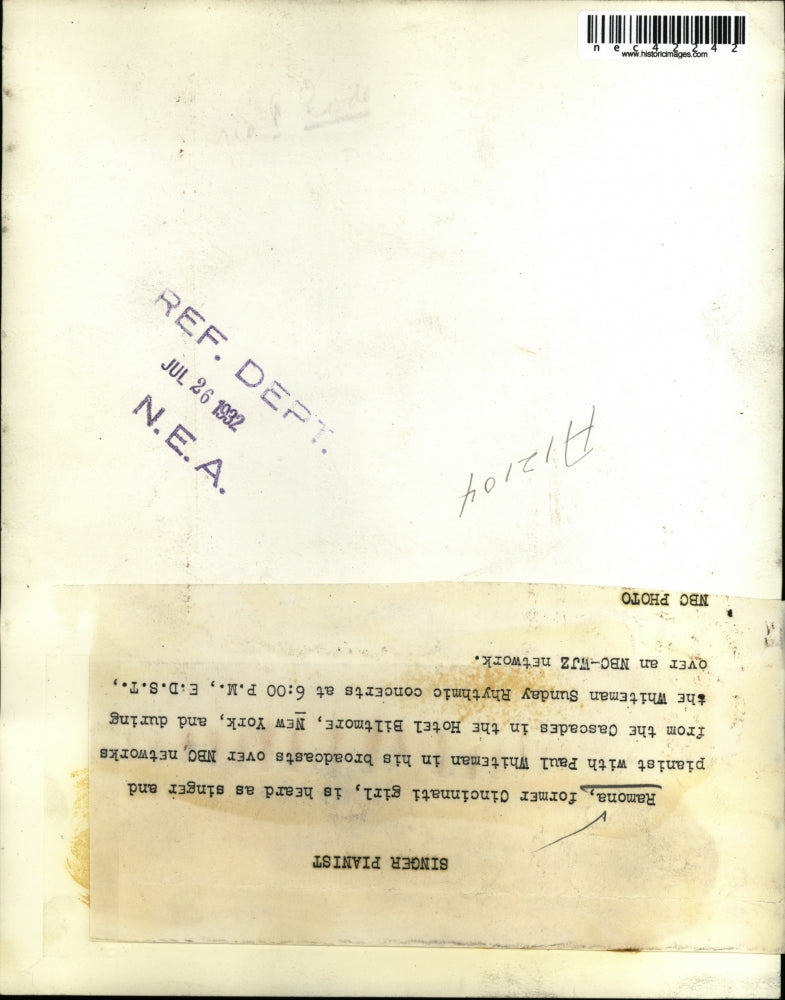 1932 Press Photo Ramona from Cinncinati, to sing on NBC broadcast