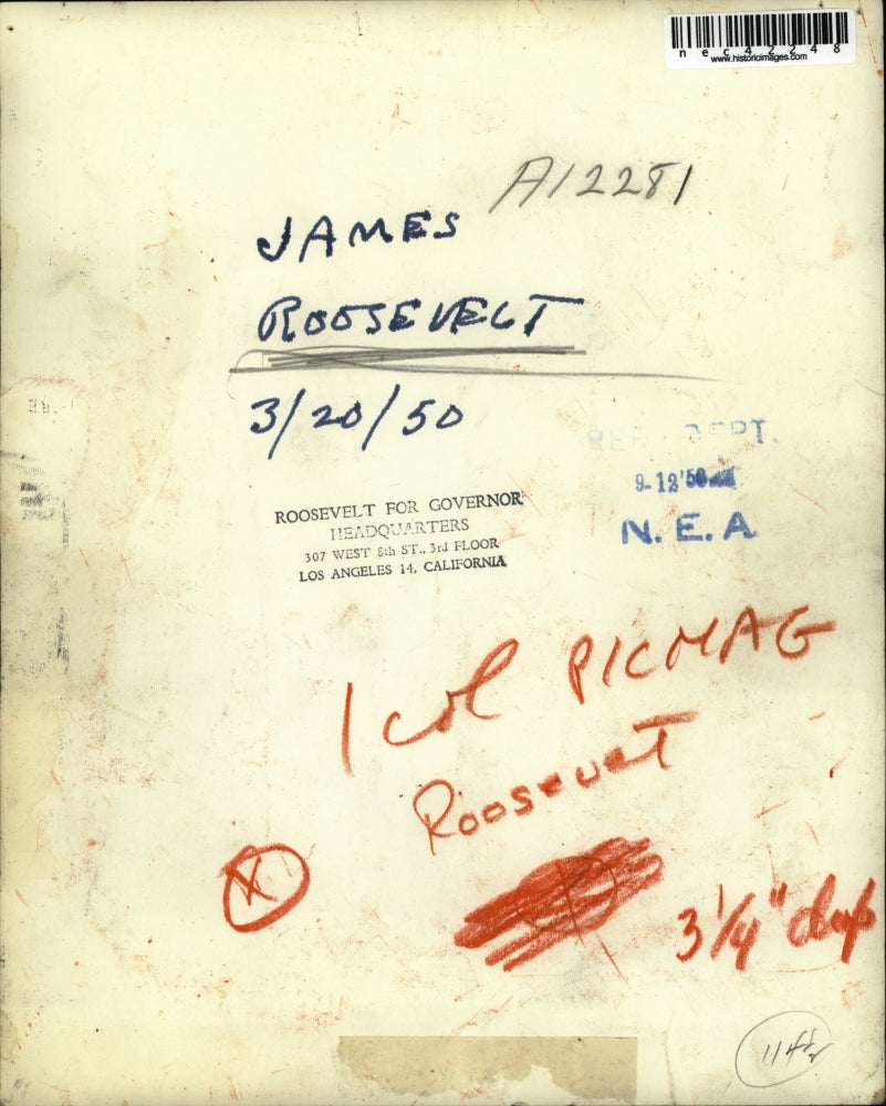 1956 Press Photo Mrs James Roosevelt in a 1950 photo rins for Calif. Gov