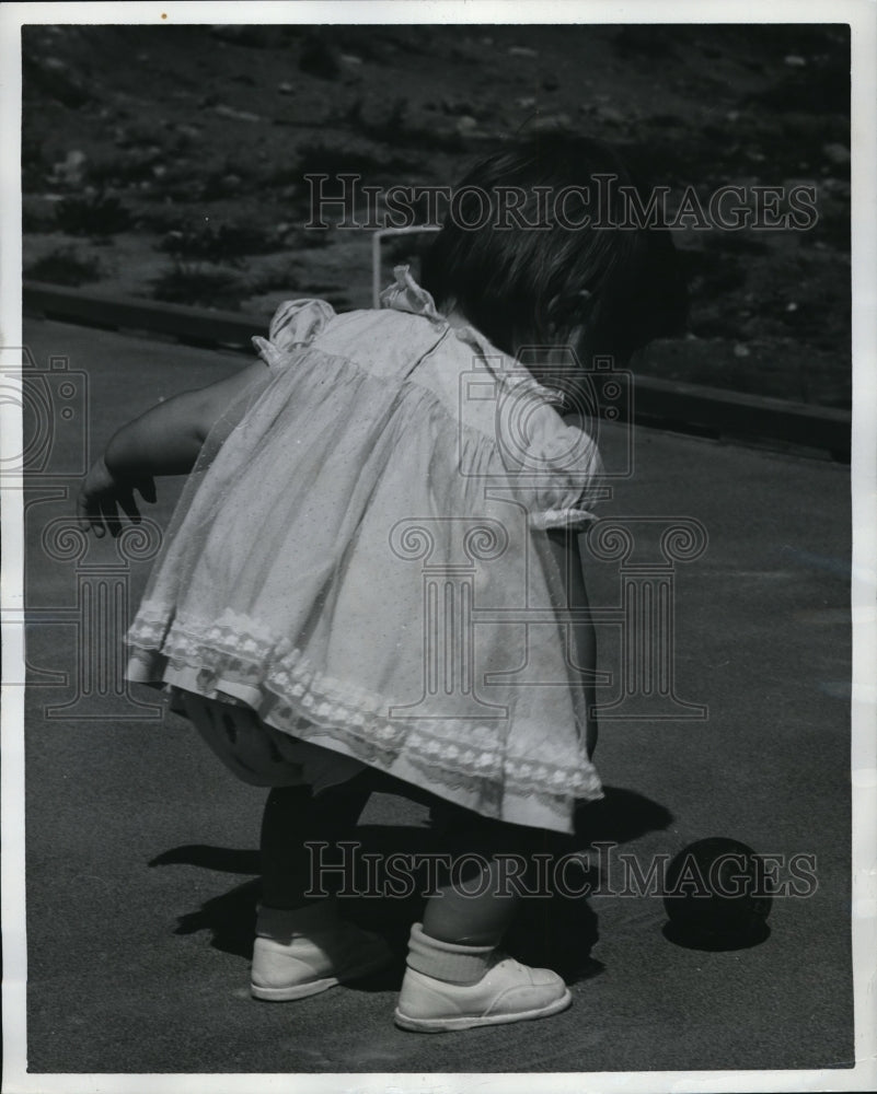 1962 Press Photo Baby Guylaine in the family croquet field in Quebec, Canada- Historic Images