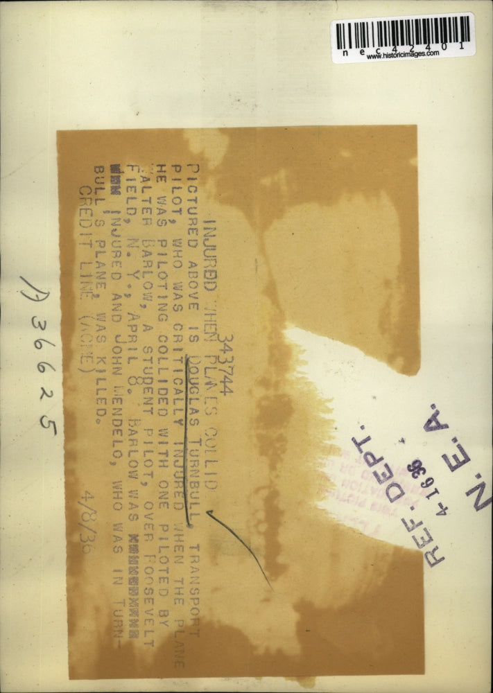 1936 Press Photo Pilot Douglas Turnbull Critically Injured When His Plane