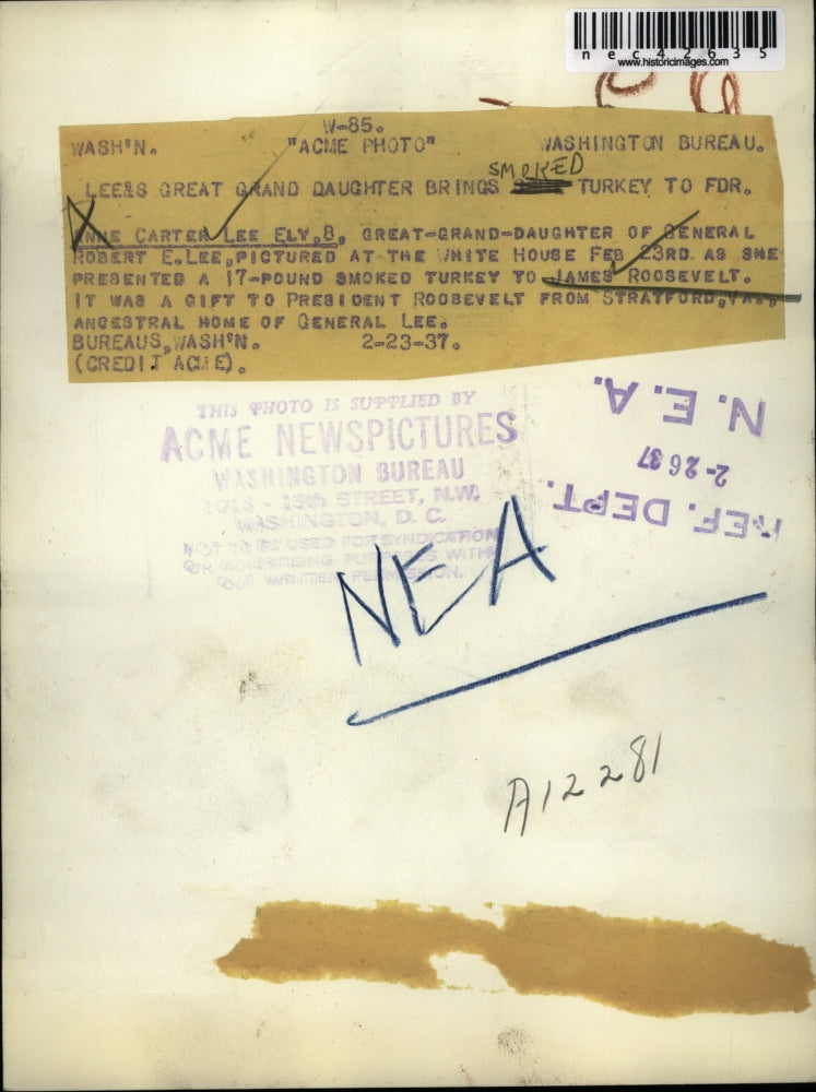 1937 Press Photo Anne Carter Lee, great granddaughter of Gen RE Lee