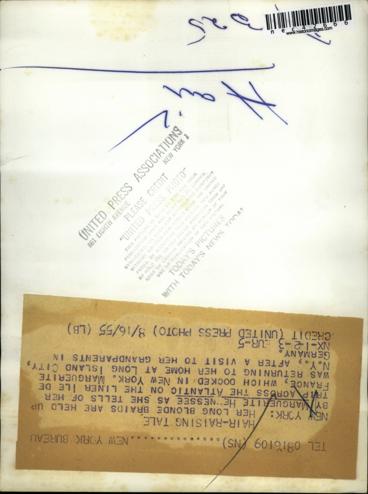 1955 Press Photo Marguerite Hennessee as she tells her trip across the Atlantic