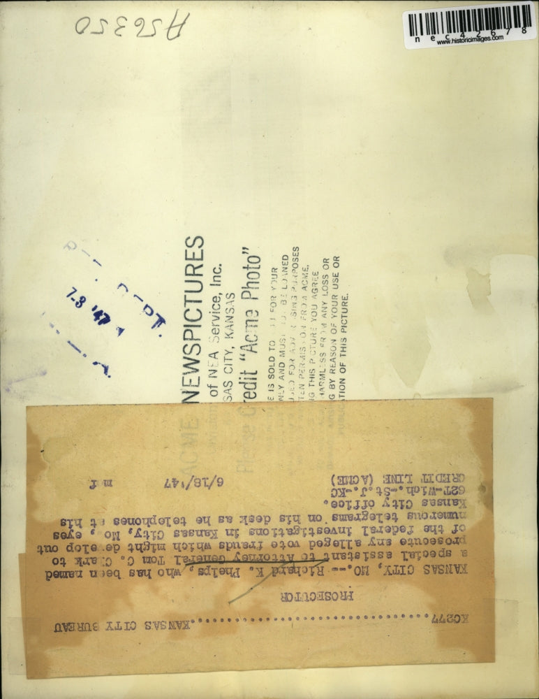 1947 Press Photo Kansas City, Mo Richard K Phelps, asst Atty General