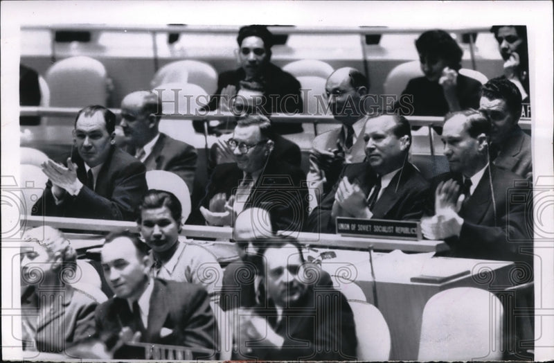 Load image into Gallery viewer, 1955 Press Photo NYC, Soviet UN delegation, Zarubin, Sobolev,Malik, Kuznetov
