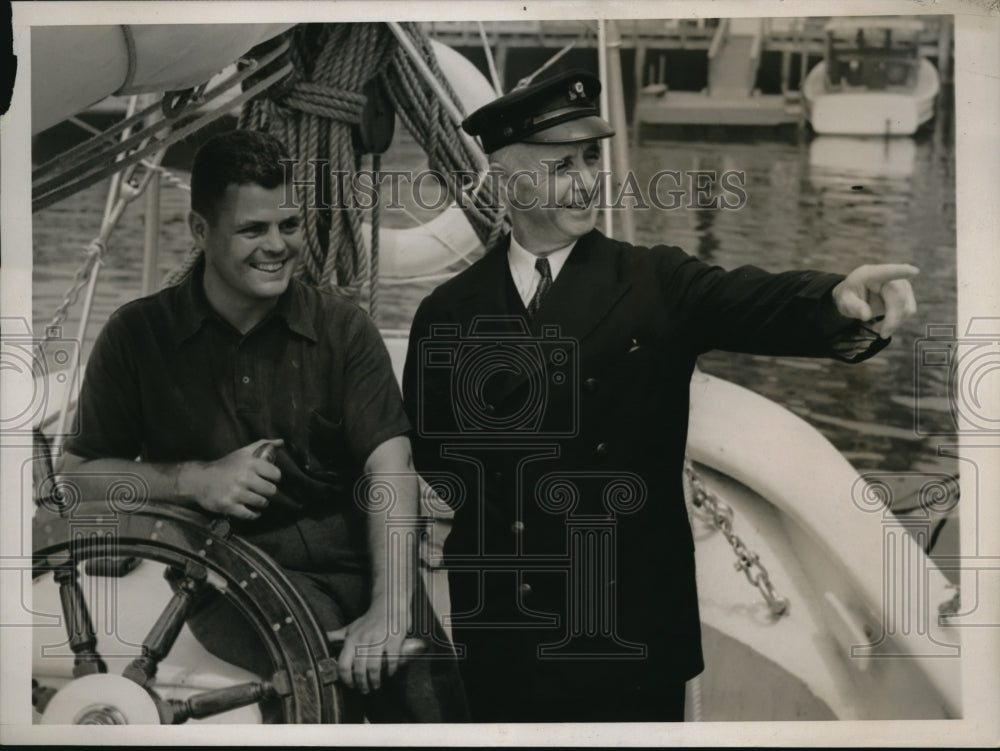 1938 Press Photo Andrian Van Sinderen On Famous Ship Bowooin & Donald McMillian