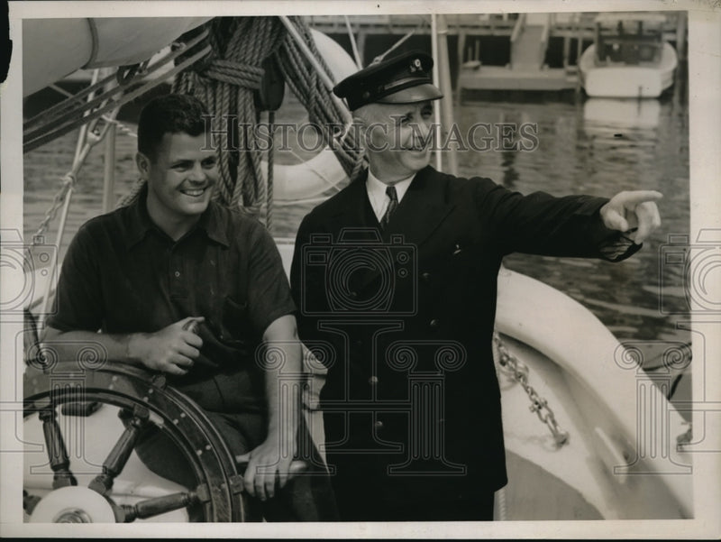 Load image into Gallery viewer, 1938 Press Photo Andrian Van Sinderen On Famous Ship Bowooin &amp; Donald McMillian

