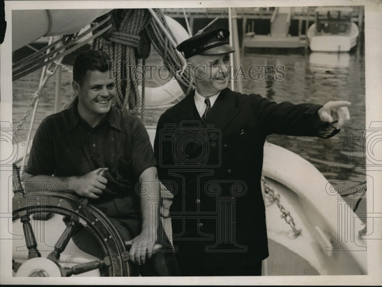1938 Press Photo Andrian Van Sinderen On Famous Ship Bowooin & Donald McMillian