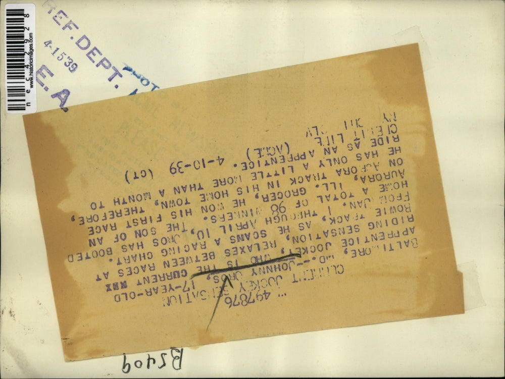 1939 Press Photo jockey Johnny Oros in Baltimore, MD - nec42928