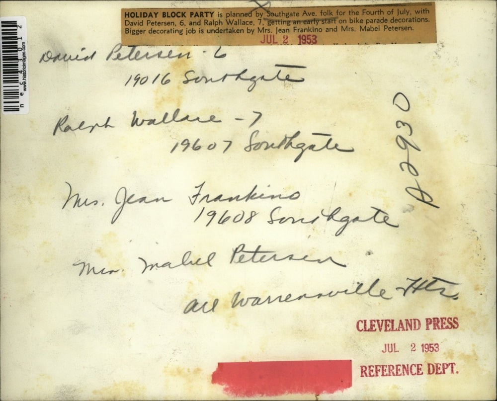 1953 Press Photo July 4th party