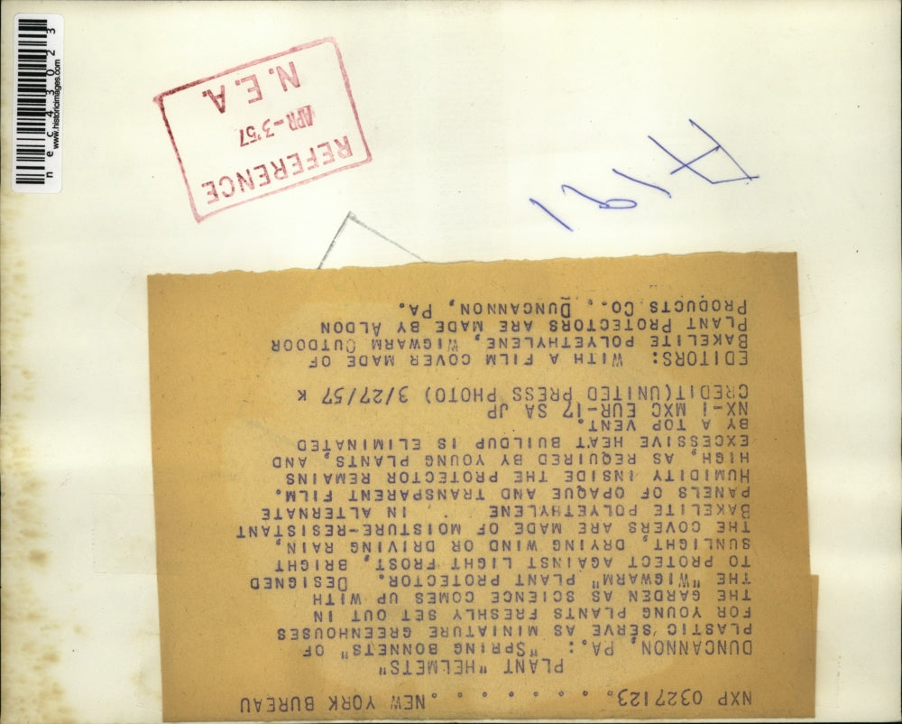 1957 Press Photo Plant Helmets