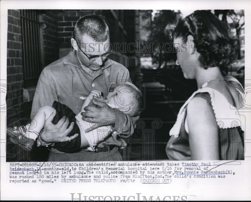 Load image into Gallery viewer, 1955 Press Photo Ambulance Driver with Timothy P. Reidenbach and Mother Bonnie
