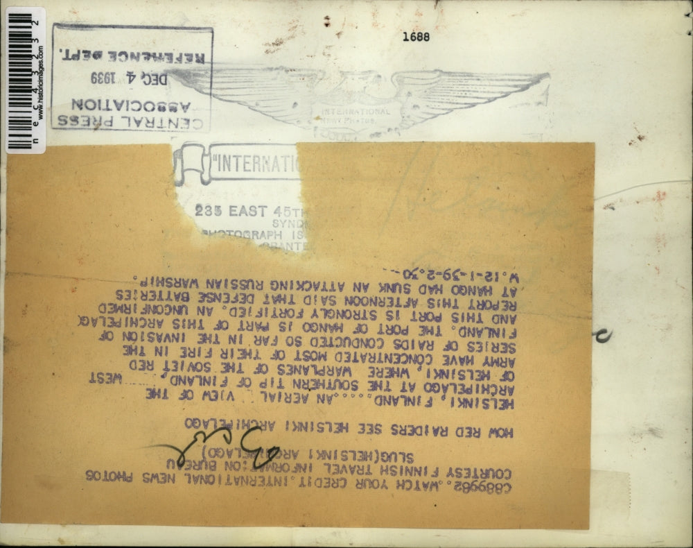 1939 Press Photo Helsinki Finland Water Fjords