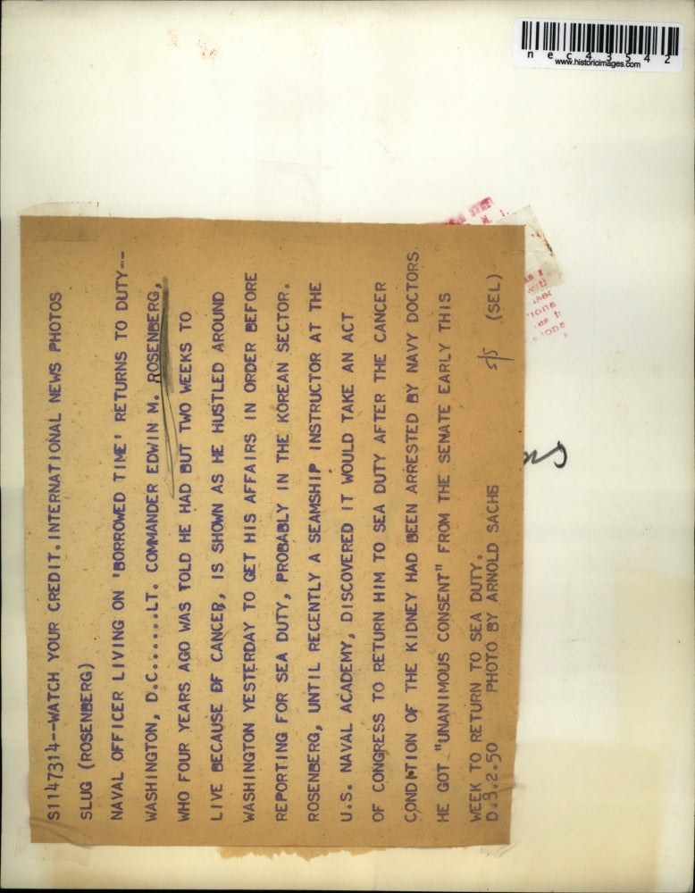 1950 Press Photo Lt. Commander Edwin M. Rosenberg got consent from Senate