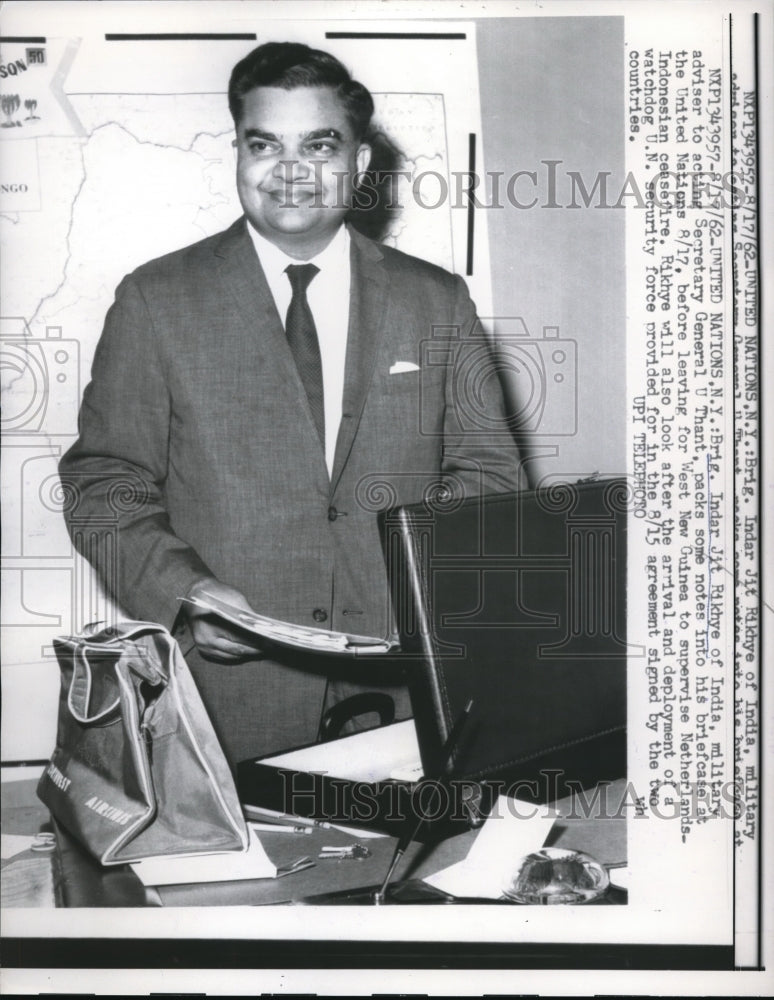 1962 Press Photo Brig Indar Jit Rikhye of India Military Adviser at UN- Historic Images