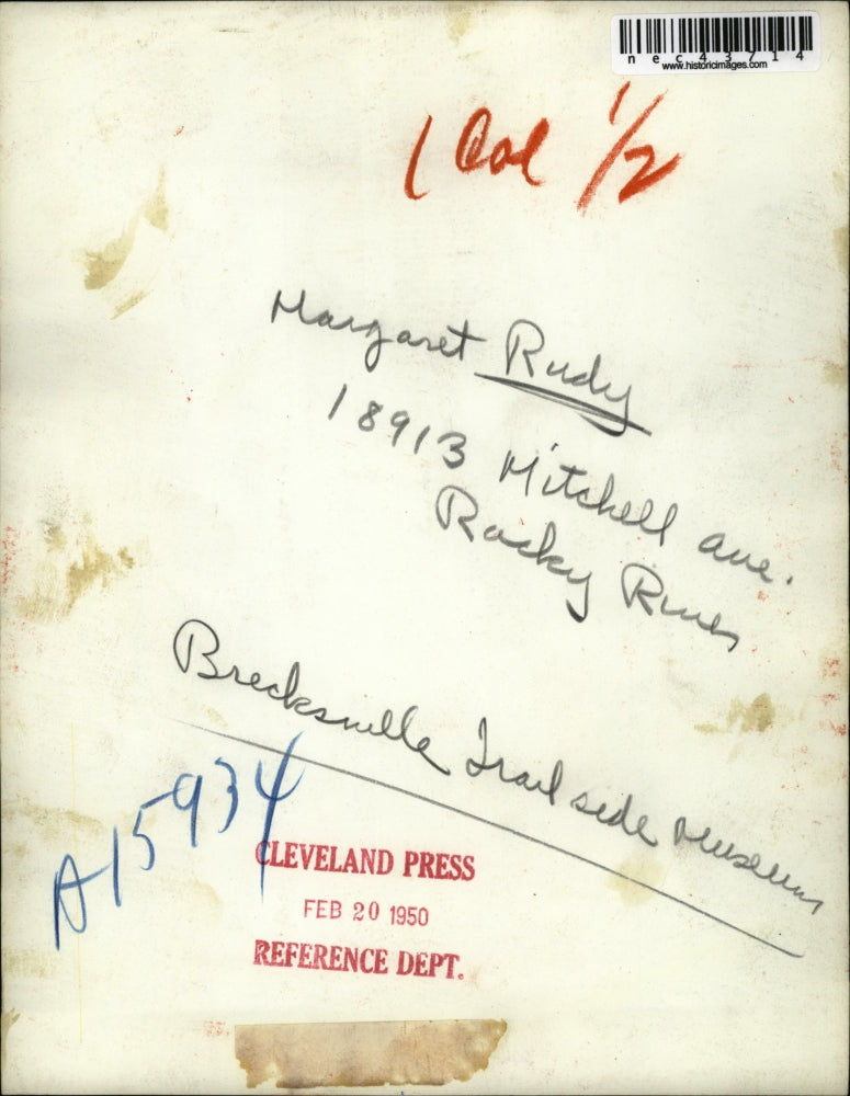 1950 Press Photo Margaret Rudy at Brecksville trailside bird feeder in Ohio