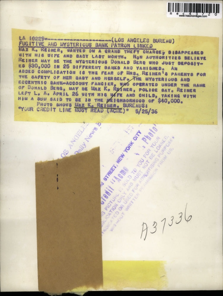 1936 Press Photo Fugitive Max K Reiner & his wife