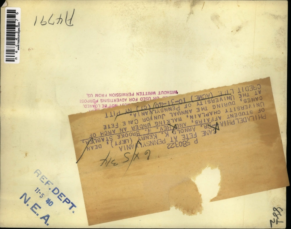 1940 Press Photo Phila.Pa. Dr Arnold Kenry Rev W Stabler at Univ of Pa Cane Fete