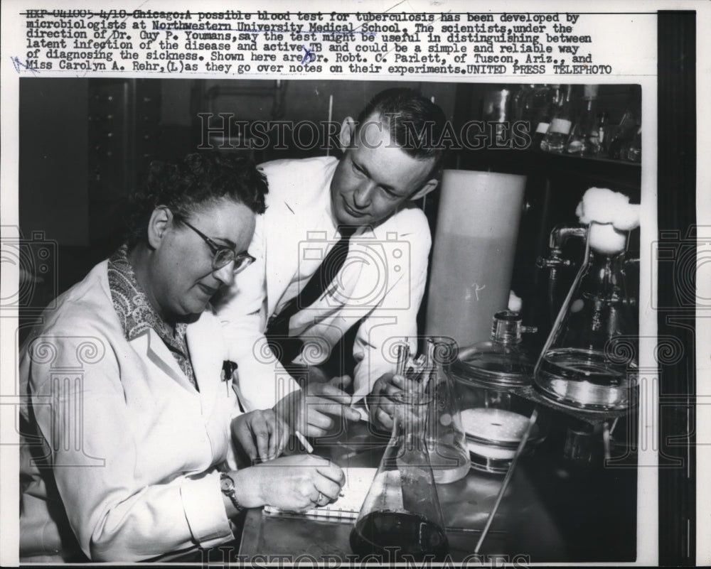 1958 Press Photo Northwestern Univ Med school, Dr RC Parlett,CA Rehr