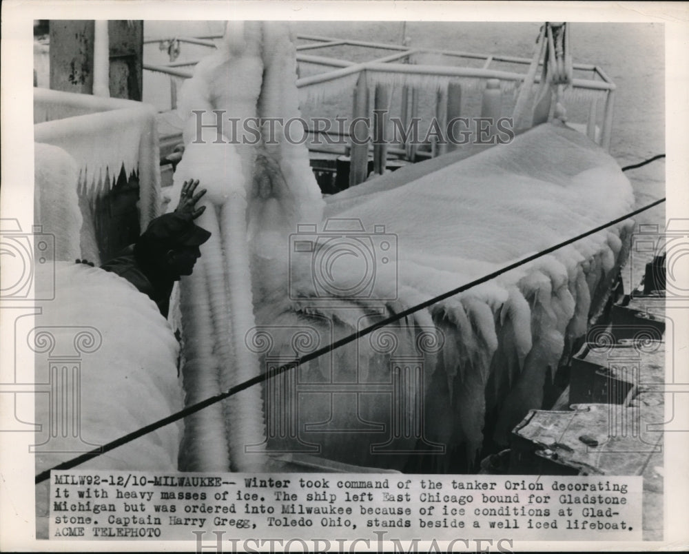 1949 Press Photo Tanker Orion After Being ICed Over