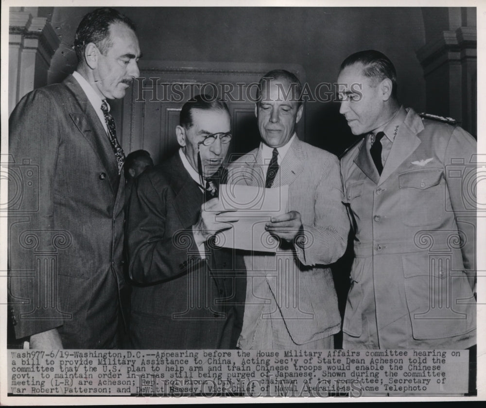 1948 Press Photo D.C. House Military Affairs Comm. Dean Acheson,Rep S Bloom,