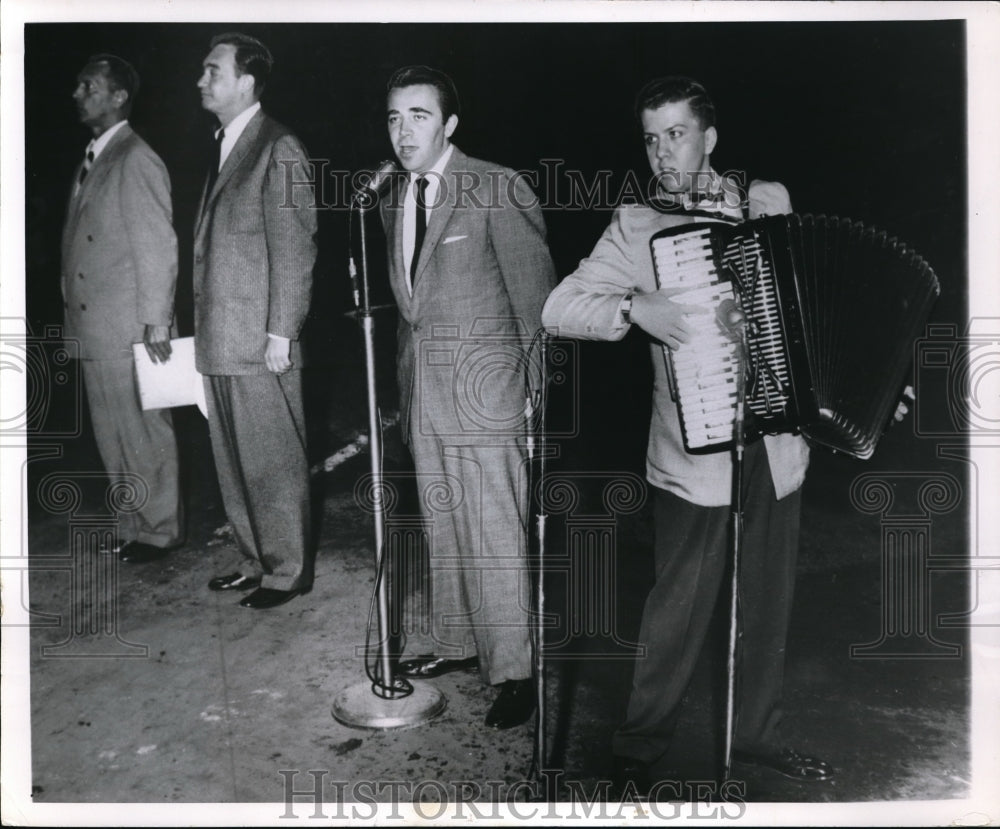 1956 Press Photo NYC,John LaPadula Jr, Accordian Olympics,A Dale, Mayor Vergara