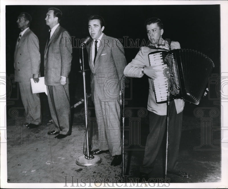 Load image into Gallery viewer, 1956 Press Photo NYC,John LaPadula Jr, Accordian Olympics,A Dale, Mayor Vergara
