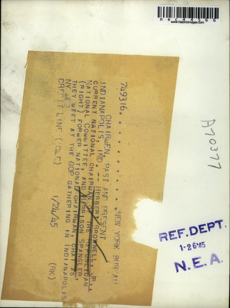 1945 Press Photo Herbert Brownell, Jr. and Harrison Spangler at GOP Gathering