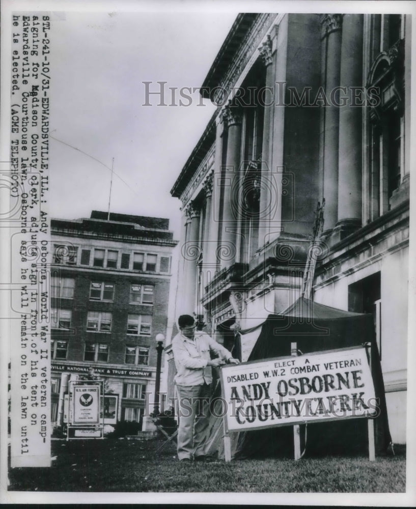 1950 Press Photo Andy Osborne WWII Veteran Campaigning for County Clerk