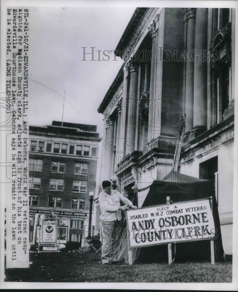 Load image into Gallery viewer, 1950 Press Photo Andy Osborne WWII Veteran Campaigning for County Clerk
