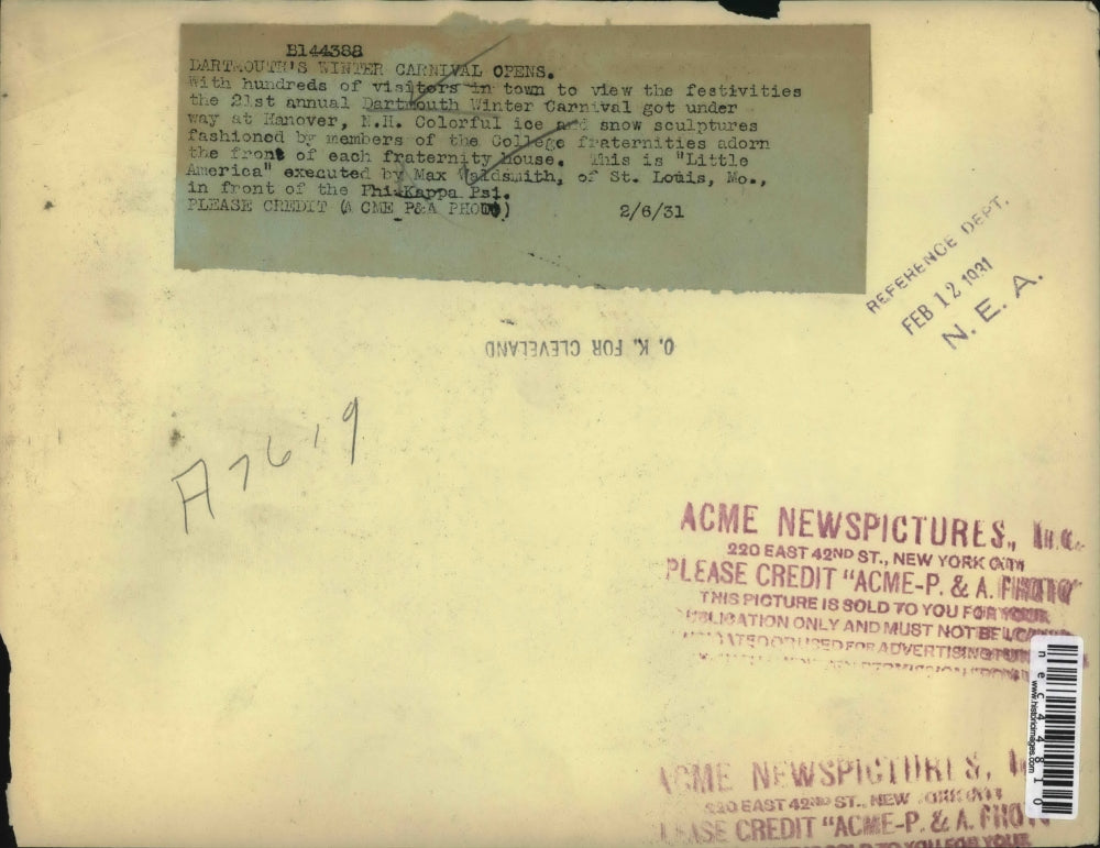 1931 Press Photo Dartmouth College winter sports carnival, Max Waldsmith