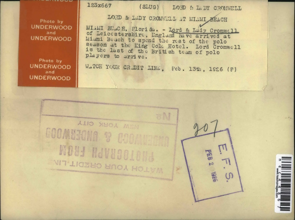 1937 Press Photo Lord & Lady Cromwell in Miami Beach for polo match - nec44867