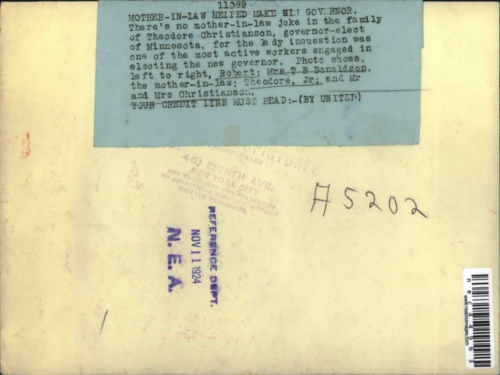 1924 Press Photo Theodore Christenson was helped to be governor by mother in law