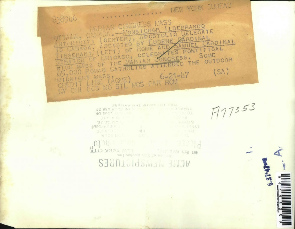 1947 Press Photo Celebration of the Marian Congress at Ottawa Canada.