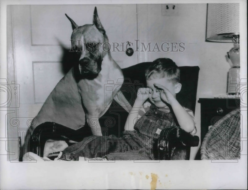 Load image into Gallery viewer, 1958 Press Photo Blind Six Year Old John Plaisted With His Dog Muggs
