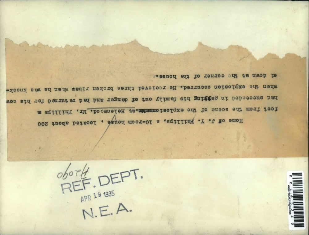 1935 Press Photo JY Phillips Helenwood House Explosion Accident