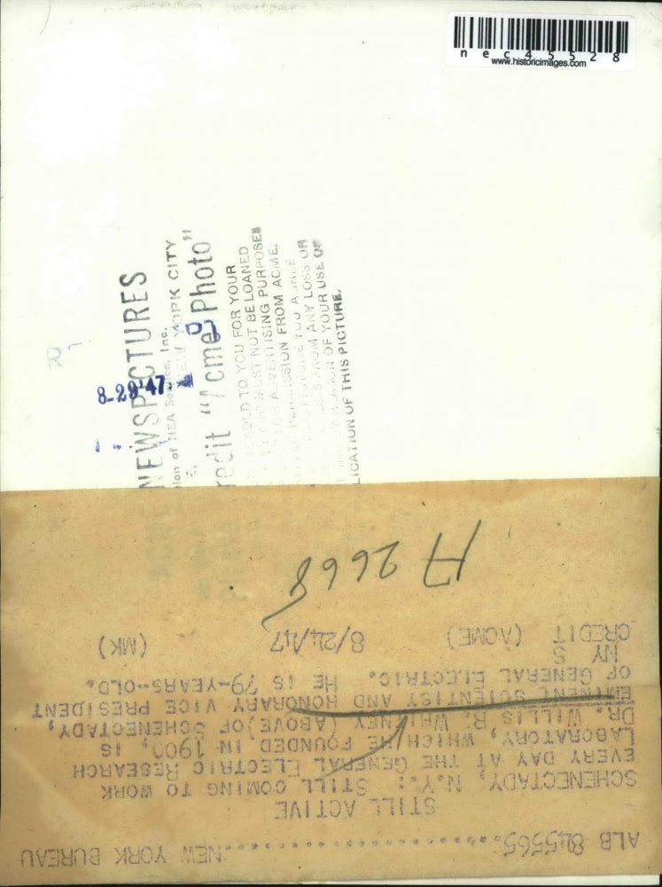 1947 Press Photo Dr. Willis R. Whitney scientist at General Electric Research.