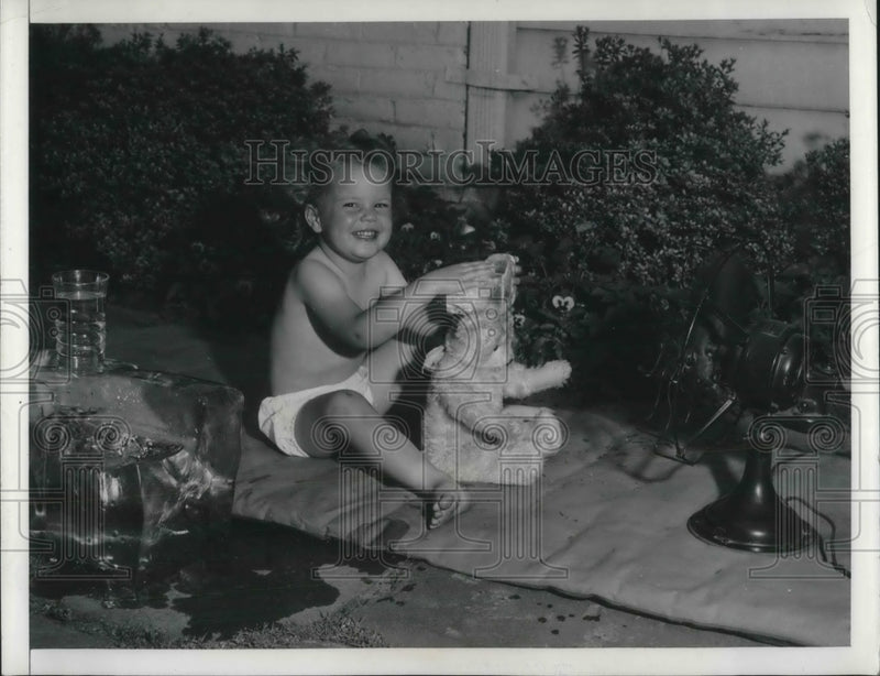 Load image into Gallery viewer, 1941 Press Photo Atlanta, Ga Durand Williams &amp; toy bear during heat wave
