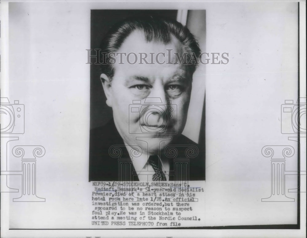 1955 Press Photo Stockholm Sweden Socialist Premier Hans C Hedtoft Denmark