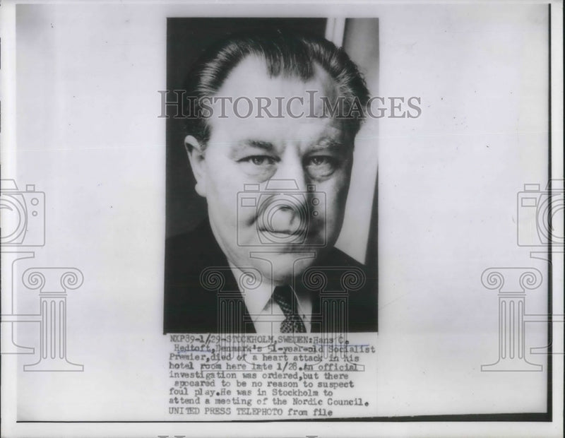 Load image into Gallery viewer, 1955 Press Photo Stockholm Sweden Socialist Premier Hans C Hedtoft Denmark

