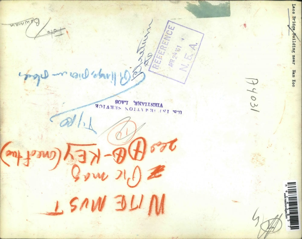 1961 Press Photo Laos Bridge Building Near Nam Koo